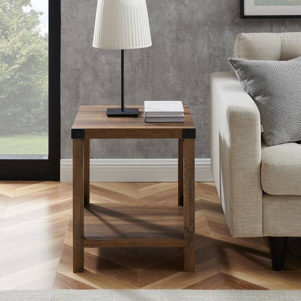 18" Rustic Urban Industrial Metal X Accent Side Table Rustic Oak 