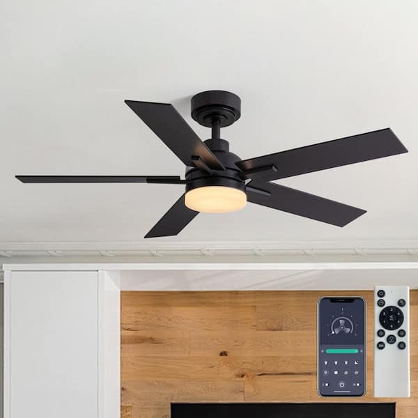 44 in. Modern Smart Indoor Black Ceiling Fan with Dimmable LED Light and APP Remote Control