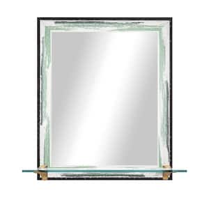 Modern Rustic 21.5 in. W x 25.5 in. H Framed Seafoam Vertical Mirror with Tempered Glass Shelf and Brass Brackets
