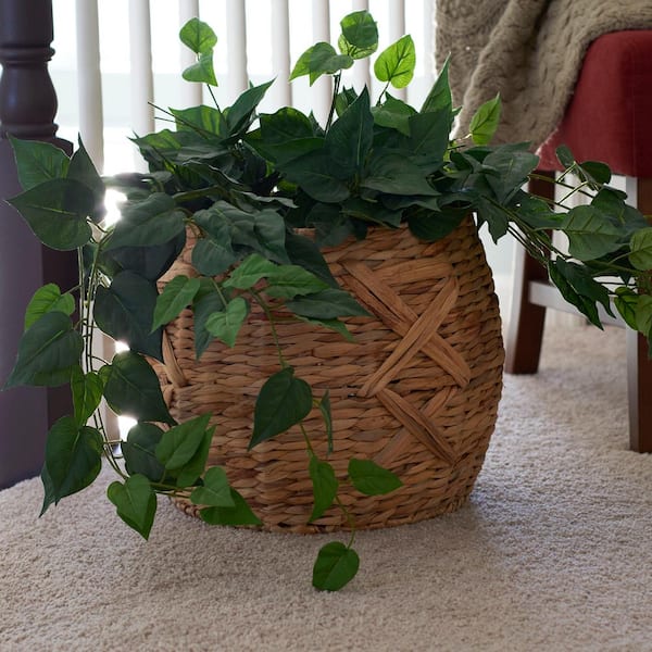 Water Hyacinth Round Floor Planter with Metal Pot, Set of 2