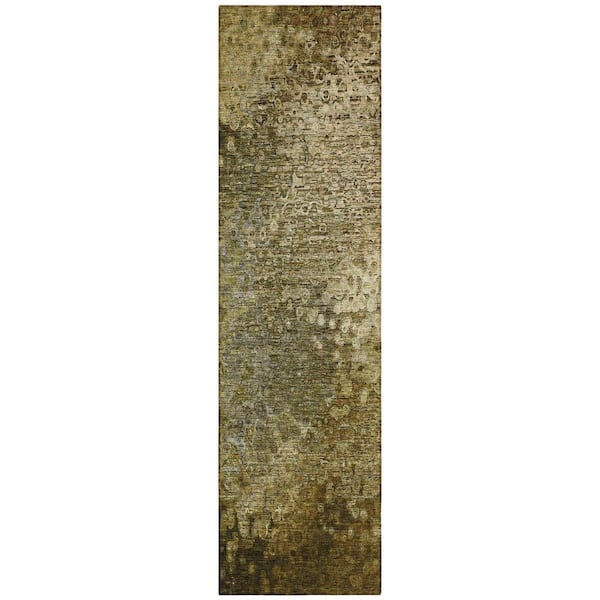 Brown 2 ft. x 8 ft. Woven Border Runner Indoor/Outdoor Area Rug
