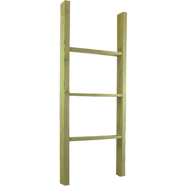 Ekena Millwork 19 in. x 48 in. x 3 1/2 in. Barnwood Decor Collection Restoration Green Vintage Farmhouse 3-Rung Ladder