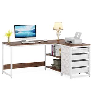 Lanita 59 in. Rectangle Brown Engineered Wood 4-Drawer Executive Desk with Shelves for Home Office