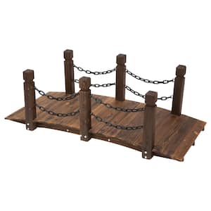 59 in. x 26.75 in. x 21.25 in. Stained Wooden Outdoor Garden Bridge Arch with Chain Railings