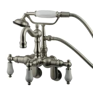 Victorian Adjustable Center 3-Handle Claw Foot Tub Faucet with Handshower in Brushed Nickel