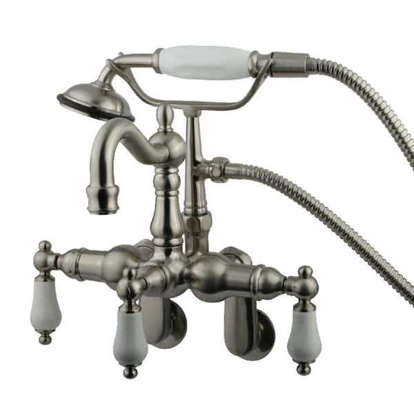 Kingston Brass Victorian Adjustable Center 3-Handle Claw Foot Tub Faucet with Handshower in Brushed Nickel