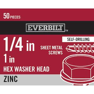 #14 x 1 in. Zinc Plated Hex Head Sheet Metal Screw (50-Pack)