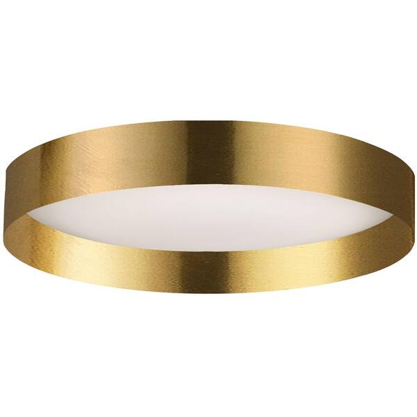 Dainolite Carmen 15 in. 100-Watt Modern Aged Brass Integrated LED Flush Mount with White Acrylic Shade