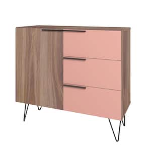 Beekman 3-Drawer Brown and Pink Dresser (31.88 in. H x 35.43 in. W x 13.77 in. D)