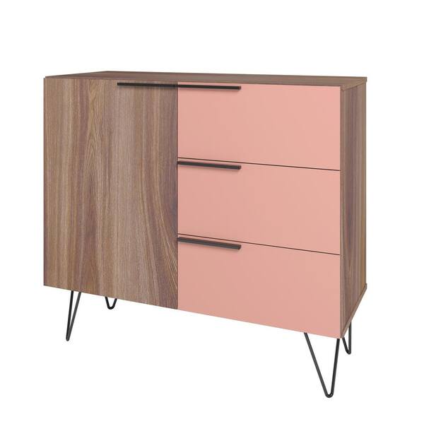 Manhattan Comfort Beekman 3-Drawer Brown and Pink Dresser (31.88 in. H x 35.43 in. W x 13.77 in. D)