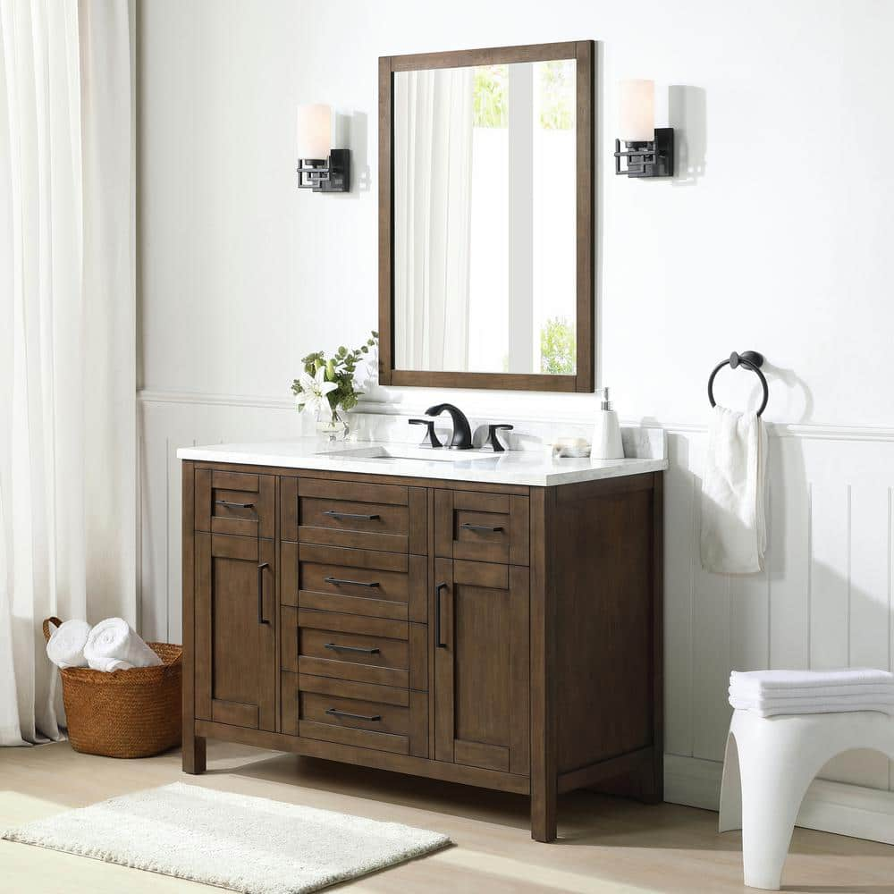 OVE Decors Tahoe 48 in. W x 21 in. D x 34 in. H Single Sink Vanity in Almond Latte with White 