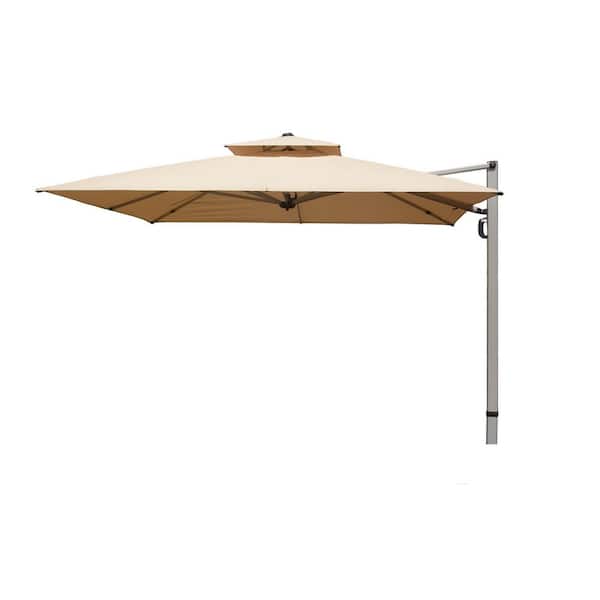 9 ft. Square Cantilever Patio Umbrella with Center Pole, 9-Rib in Beige(Base Not Included)