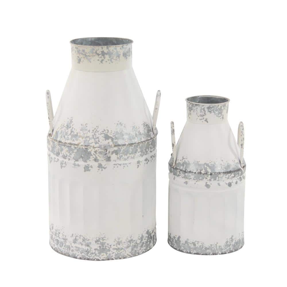 White and Gray Iron Rustic Chic Cylinder Decorative Jars, Set of 2