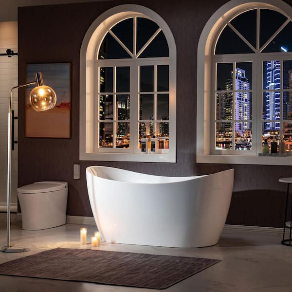 Cincinati 59 in. Acrylic FlatBottom Double Slipper Bathtub with Matte Black Overflow and Drain Included in White