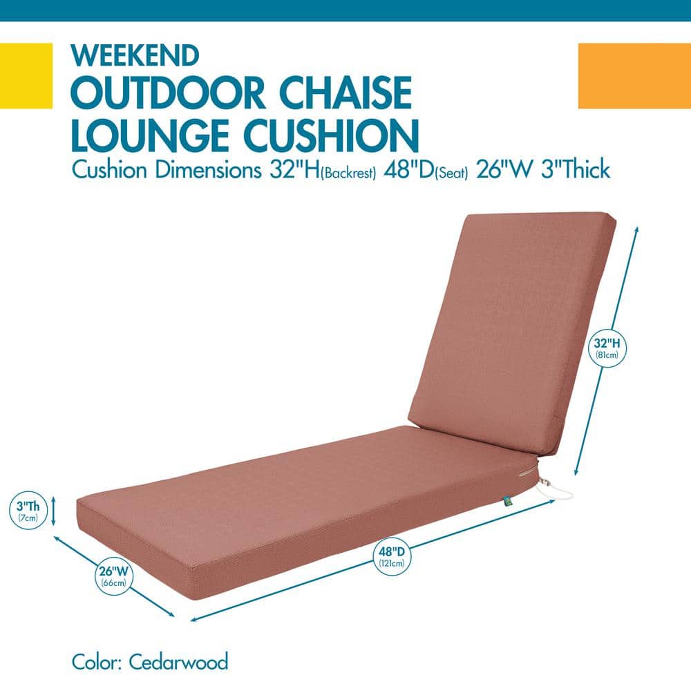 Cedarwood Water-Resistant Outdoor Chaise Lounge Cushion, 80" x 26" x 3"