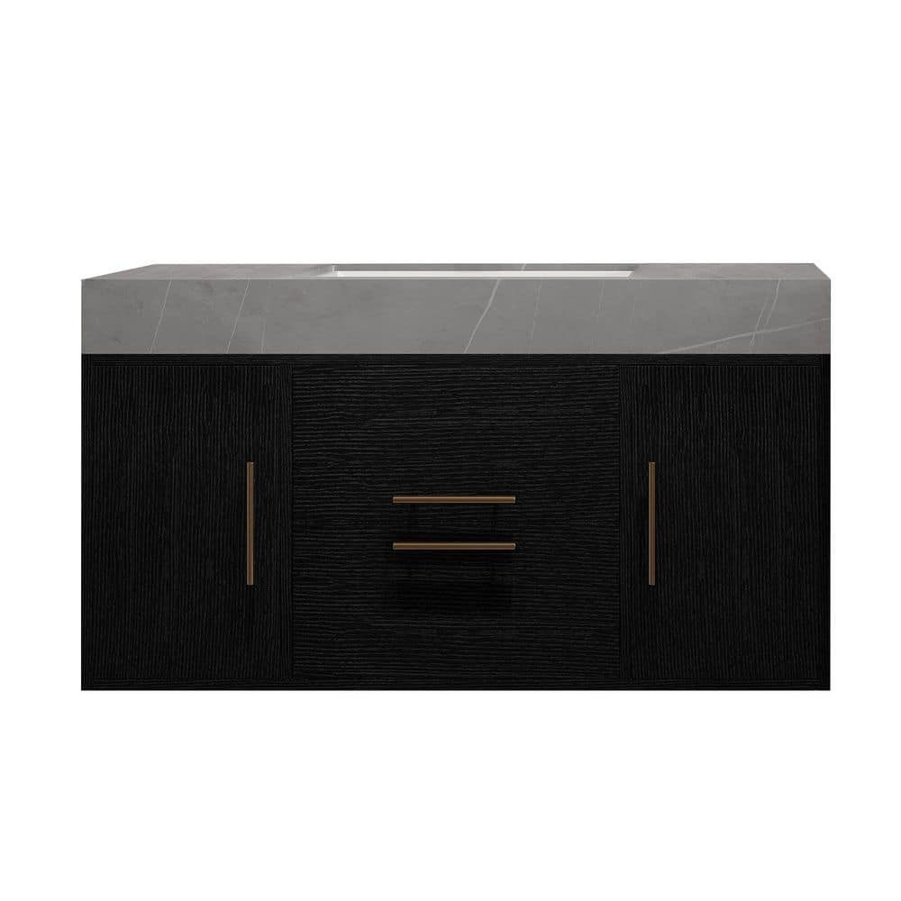 39.4 in. Single Sink Floating Black Bath Vanity with Grey Sintered Stone Top Assembled price history on PriceWatchPro