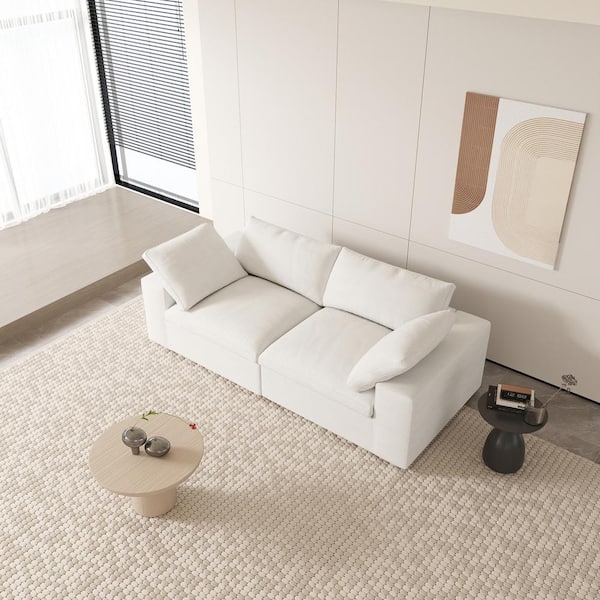 J&E Home 80.3 in. W Square Arm Linen Modular Free Combination Loveseat Sofa in. White