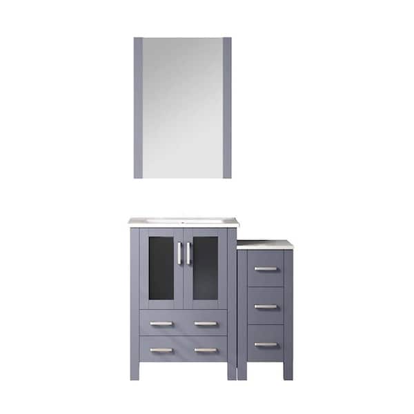 Volez 36 in. W x 18 in. D x 34 in. H Single Sink Bath Vanity in Dark Grey with White Ceramic Top and Mirror