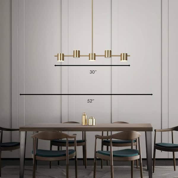 30 in. Transitional Integrated LED Island Pendant Light, 5-Light Polished Brass LED Chandelier for Kitchen, Dining Room