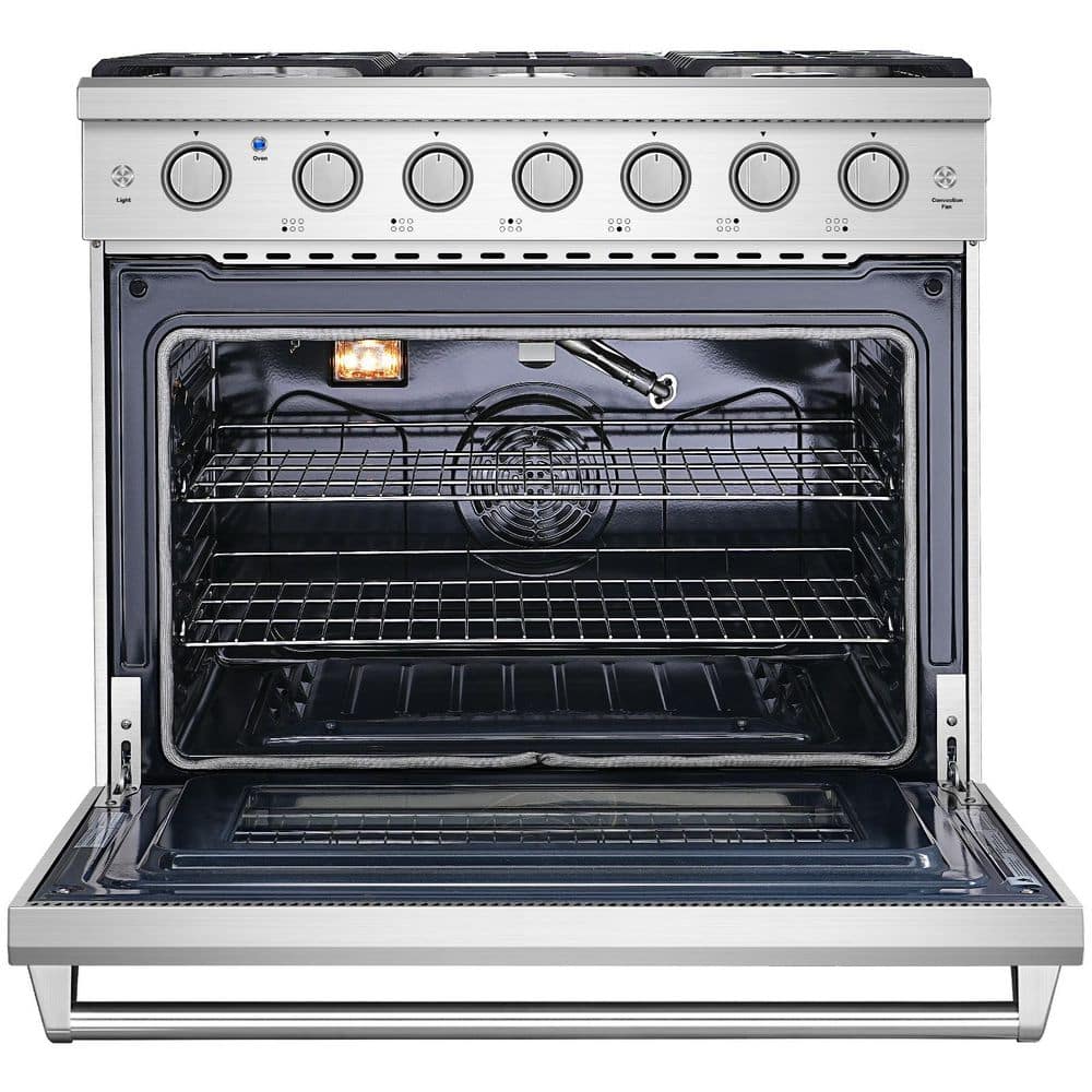 36 in. 6-Burners Gas Range Oven in Stainless Steel, 6 cu. ft. 18000 BTU Convection Oven with Air Fryer and Self Clean price history on PriceWatchPro