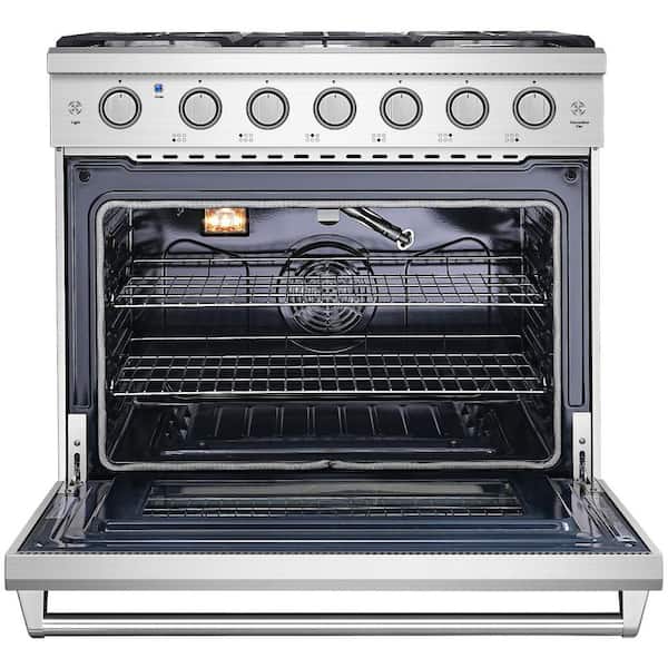 36 in. 6-Burners Gas Range Oven in Stainless Steel, 6 cu. ft. 18000 BTU Convection Oven with Air Fryer and Self Clean