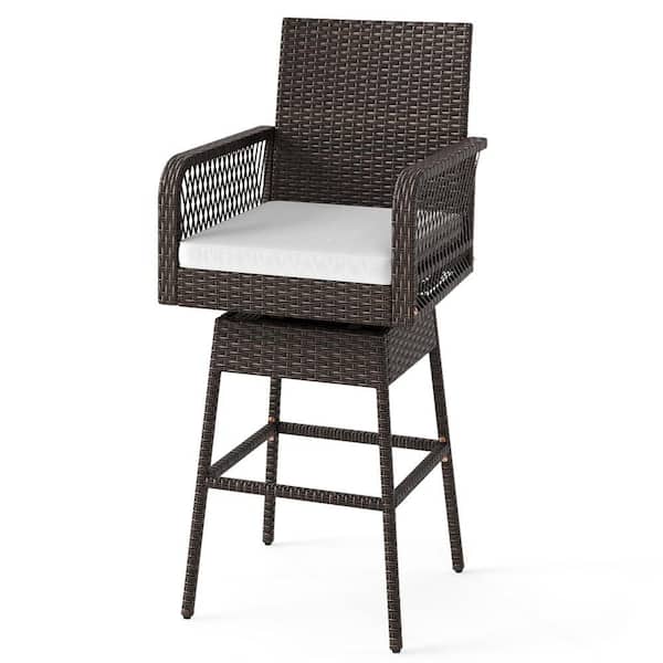 360° Swivel Wicker Outdoor Bar Stool Rattan Bar Height Chair with Removable Cushion