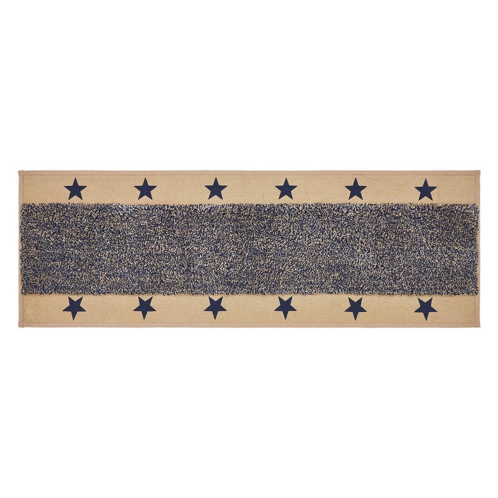 Khaki and Navy Cotton Americana Star Bath Mat, 17x48