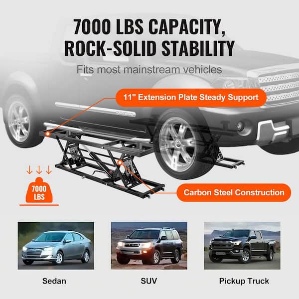 Car Lift, 7,000 lbs. Capacity Portable Car Lift, 26.8 in. Max. Height, Carbon Steel Truck Lift with 120-Volt Power Unit