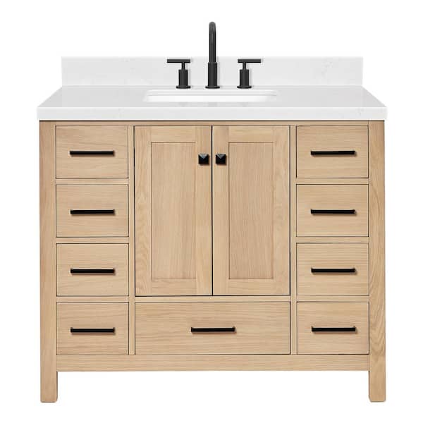 Cambridge 42 in. W x 22 in. D x 36 in. H Single Rectangle Sink Bath Vanity in Oak with Carrara White Quartz Top