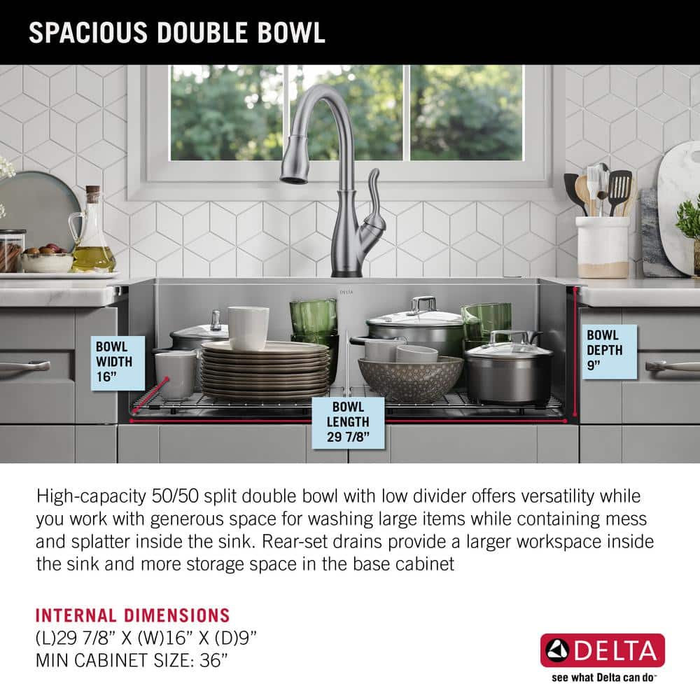 Delta 33" Stainless Steel Double Bowl Drop-In Kitchen Sink