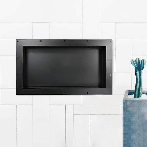 28 in. W x 16 in. H x 3.8 in. D Shower Niche Ready for Tile ABS Single Shelf for Shampoo, Toiletry Storage in Black