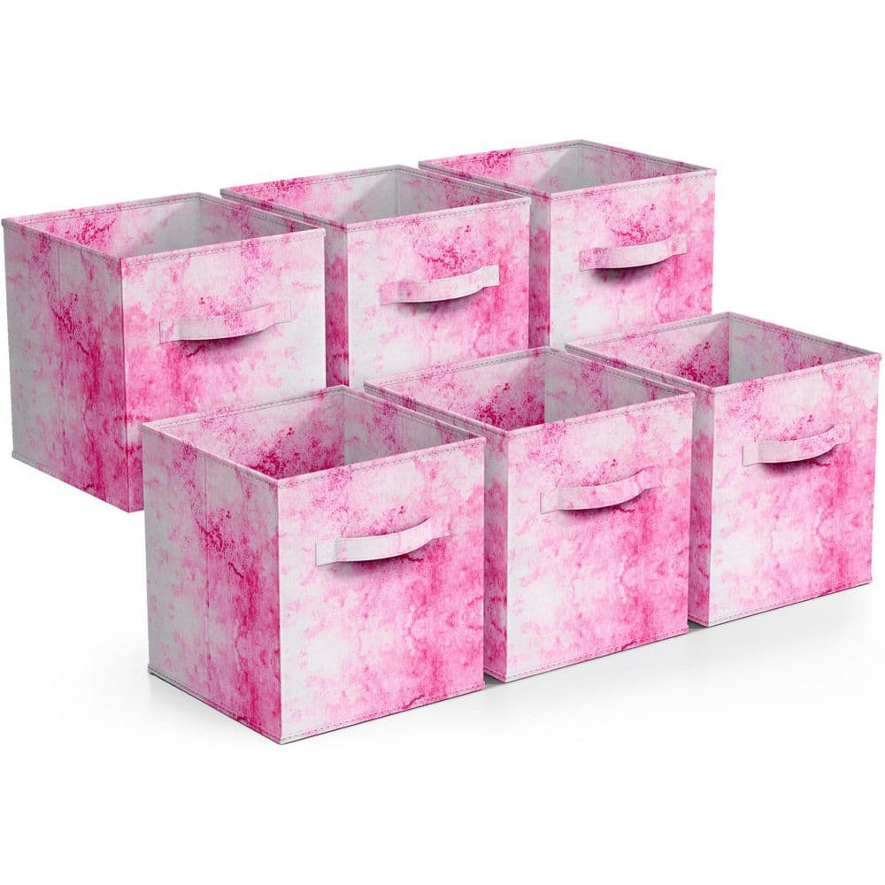 Foldable Storage Cubes with Handles, Pink 10.5 in x 11 in Fabric Decorative