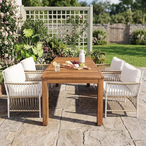 Brown 5-Piece All-Weather Metal Outdoor Dining Set with Beige