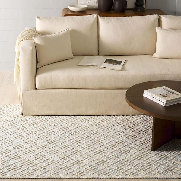 Martha Stewart 9 ft. x 12 ft. Ivory/Blue Diamond Geometric Area Rug