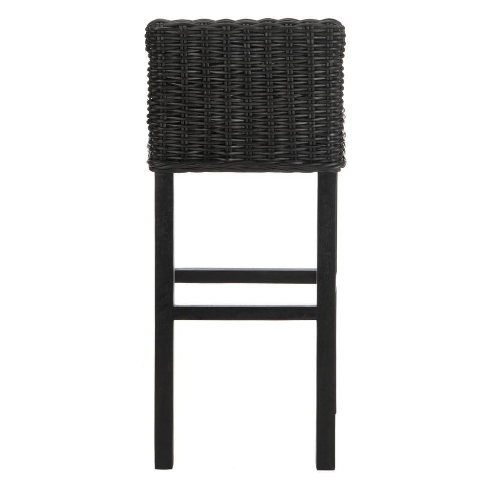 Cypress Black Mango Wood Bar Stool with Rattan Seat