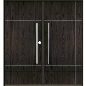 SUMMIT Modern Faux Pivot 72 in. x 80 in. Left-Active/Inswing Baby Grand Stain Double Fiberglass Prehung Front Door