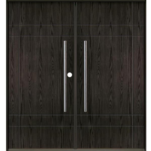 Krosswood Doors SUMMIT Modern Faux Pivot 72 in. x 80 in. Left-Active/Inswing Baby Grand Stain Double Fiberglass Prehung Front Door