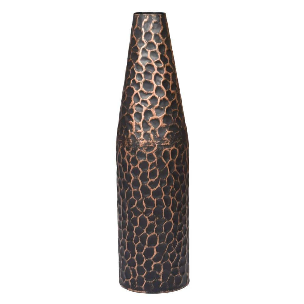 Black Hammered Metal Decorative Table Vase, 18-inch
