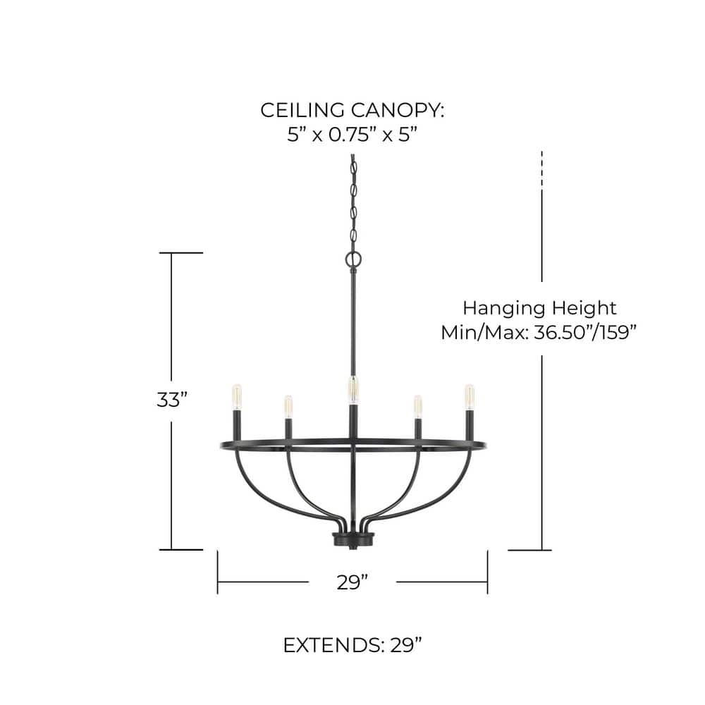 Matte Black 5-Light Industrial Candle Chandelier