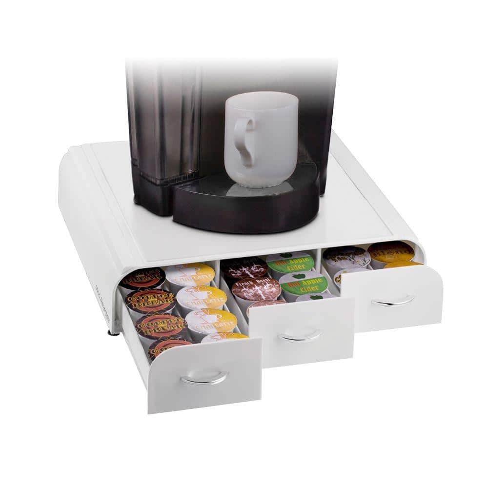 White and Chrome Coffee Pod Drawer Organizer for 42 Capsules