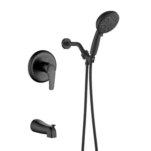 Rain Single Handle 10-Spray Tub Shower Faucet Handheld Combo with Valve 1.8 GPM Adjustable shower Head in Black