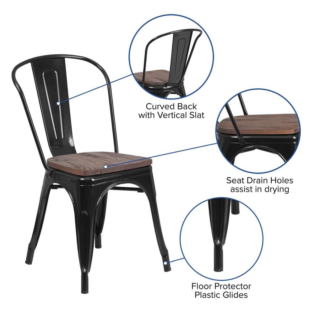 Black Metal High Back Industrial Side Chair Set