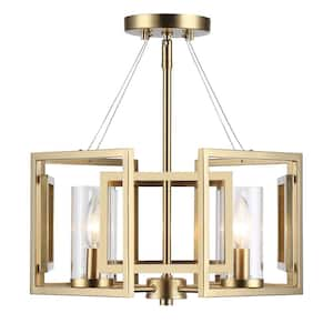 Marco 16 in. 4-Light Brushed Champagne Bronze Semi-Flush Mount with Clear Shade and No Bulbs Included