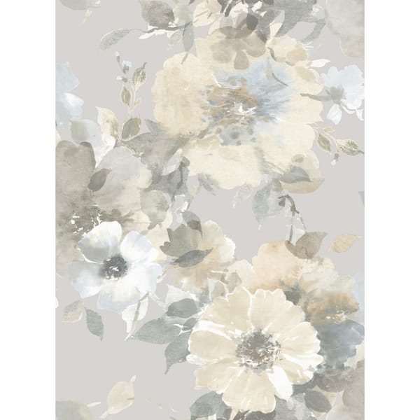 Cyprus Metallic Grey, Blue Ice, and Cream Floral Paper Strippable Roll (Covers 56.05 sq. ft.)