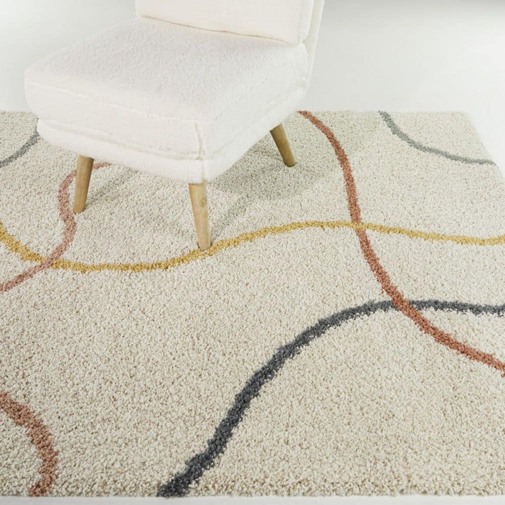 Cream and Multicolor Synthetic Shag Kids' Rug, 5'3" x 7'