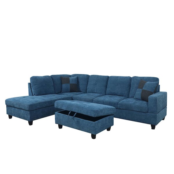 Star Home Living 3 Piece Dark Blue, Sectional Sofa Right Facing Chaise