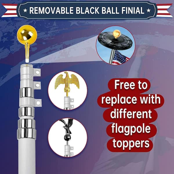 20FT Sectional Flag Pole Kit, Extra Thick Heavy Duty Aluminum Outdoor In  ground Flagpole with Golden Ball and Free 3x5 Polyester American Flag, for