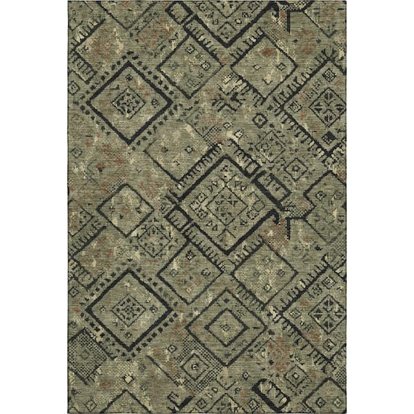 Mayfield Premium Machine Washable Abstract AMF2470 Olive 8 ft. x 10 ft. Area Rug