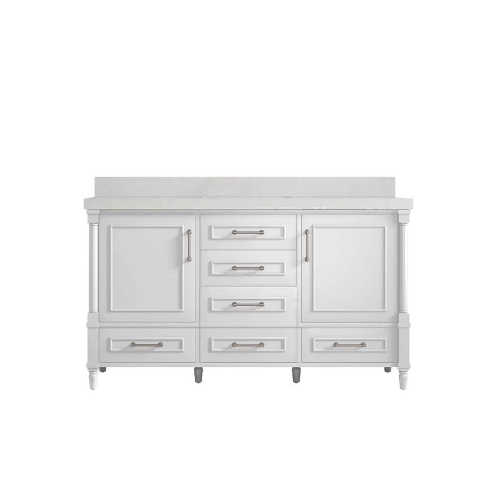 Hudson 60 in. W x 22 in. D x 36 in. H Single Sink Bath Vanity in White with 2 in. Carrara Quartz Top price history on PriceWatchPro