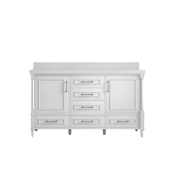 Willow Collections Hudson 60 in. W x 22 in. D x 36 in. H Single Sink Bath Vanity in White with 2 in. Carrara Quartz Top